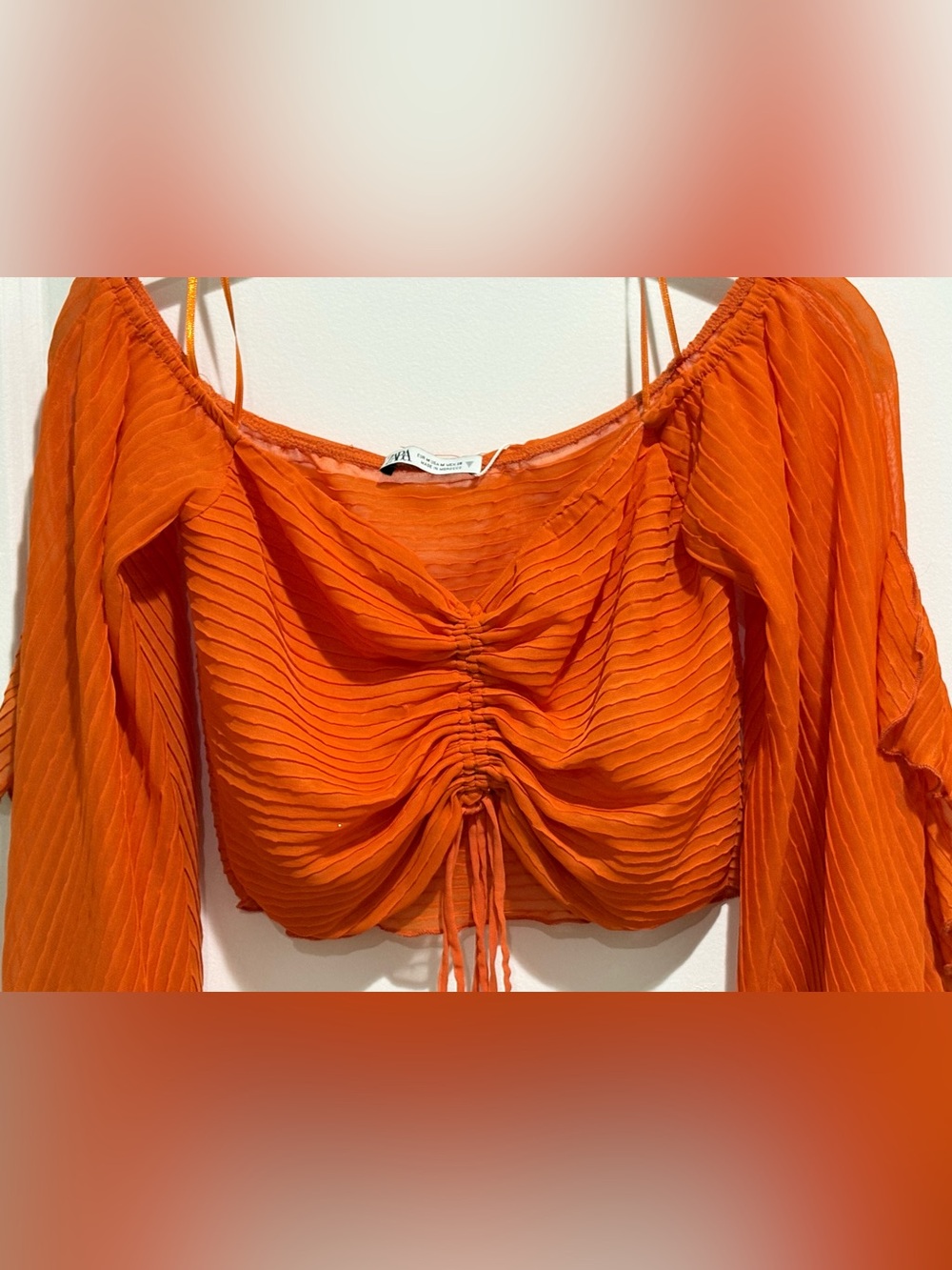 Zara Orange Textured Off-Shoulder Top - Picture 6 of 9